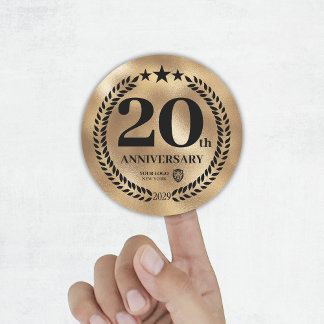 Sticker Rond Gold 20th Anniversary Business Logo Commemorative