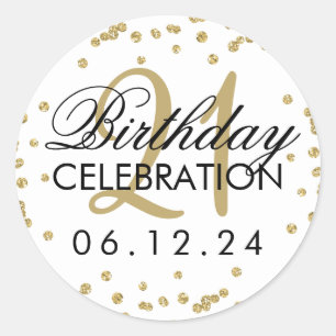 Sticker Rond Gold 21e anniversaire Faux Parties scintillant Con