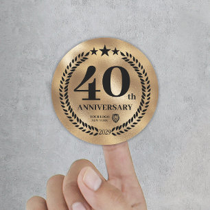 Sticker Rond Gold 40th Anniversary Logo d'entreprise Commémorat
