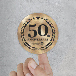 Sticker Rond Gold 50th Anniversary Business Logo Commemorative