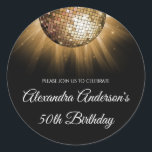 Sticker Rond Gold 50th Birthday Party Gold Disco Ball<br><div class="desc">Sticker Gold Cinquantième Anniversaire Gold Disco Ball Party L'Autocollant Gold and Black 50th Birthday Party Sticker est parfait pour une soirée moderne de 50th Birthday Party.</div>