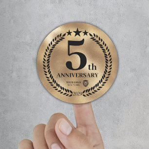 Sticker Rond Gold 5th Anniversary Logo d'entreprise Commémorati