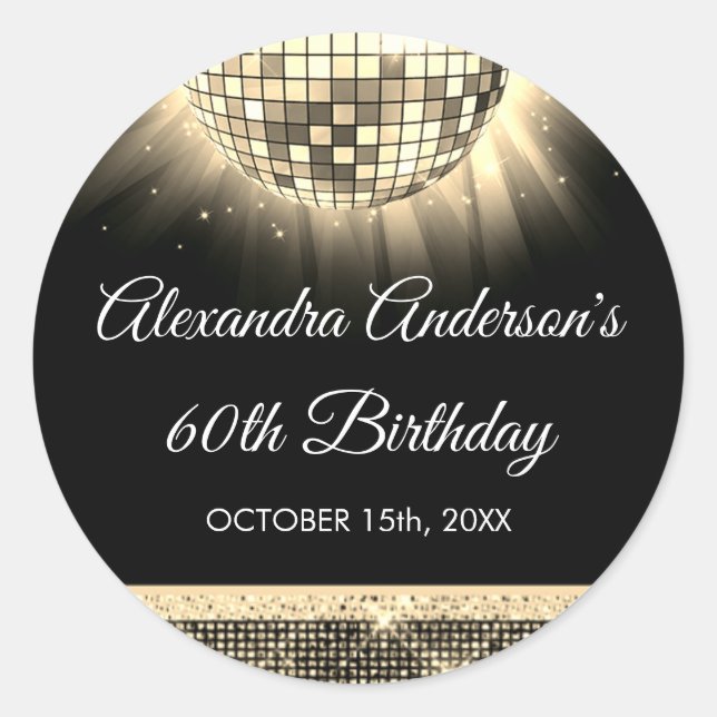 Sticker Rond Gold 60th Birthday Party 70's Disco Ball (Devant)