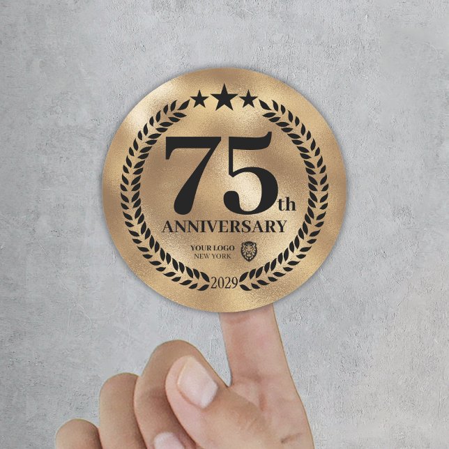 Sticker Rond Gold 75th Anniversary Logo d'entreprise Commémorat (Gold 75th Anniversary Business Logo Commemorative Classic Round Sticker
)