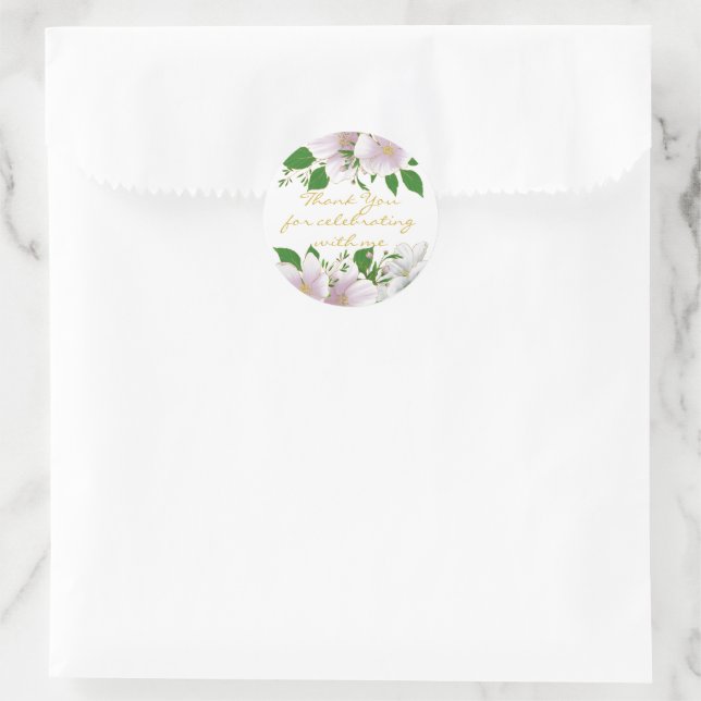 Sticker Rond Gold a souligné Élégant Mariage rose floral (Sac)