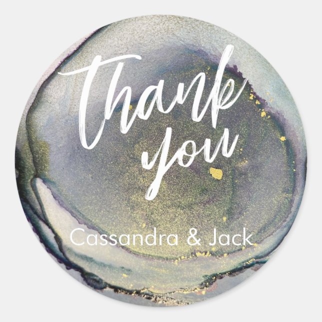 Sticker Rond Gold Accentué Liquide Abstrait Main Décontractée (Devant)