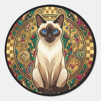 Sticker Rond Gold Art Nouveau Siamese Cat