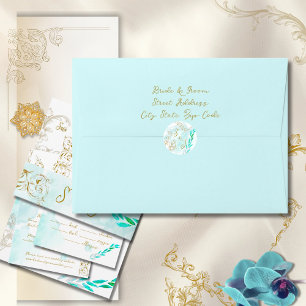 Sticker Rond Gold Baroque Turquoise Élégant Mariage Vintage