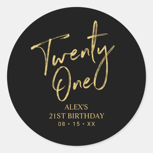Sticker Rond Gold & Black 21e fête d'anniversaire Favor Merci (Devant)