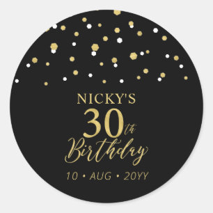 Sticker Rond Gold & Black 30th Birthday Favor Merci