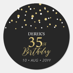 Sticker Rond Gold & Black 35e anniversaire Favor Merci