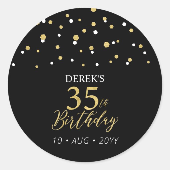 Sticker Rond Gold & Black 35e anniversaire Favor Merci (Devant)