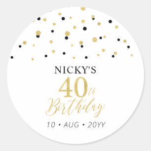 Sticker Rond Gold & Black 40th Birthday Favor Merci