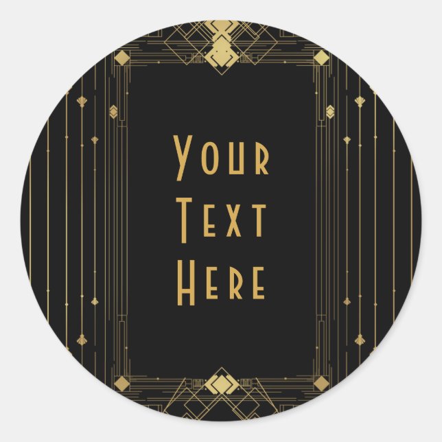 Sticker Rond Gold & Black Art Déco Gatsby Roaring 20's Elegant (Devant)