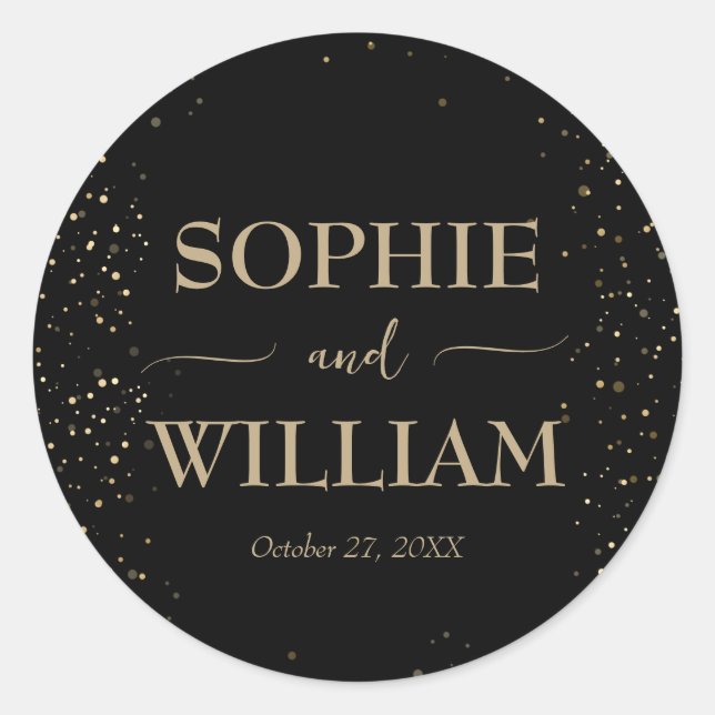 Sticker Rond Gold & Black Beau Mariage élégant (Devant)