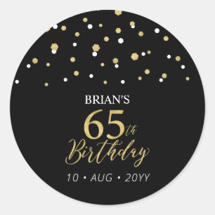 Sticker Rond Gold & Black Confetti 65e fête d'anniversaire Favo