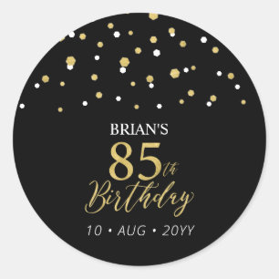 Sticker Rond Gold & Black Confetti 85e fête d'anniversaire Favo