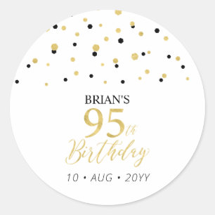 Sticker Rond Gold & Black Confetti 95e fête d'anniversaire Favo