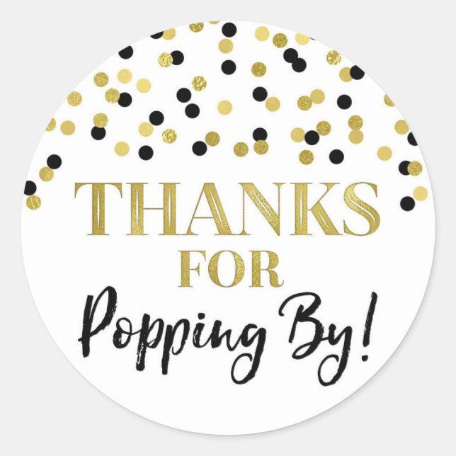 Sticker Rond Gold Black Confetti Merci pour Popping By (Devant)