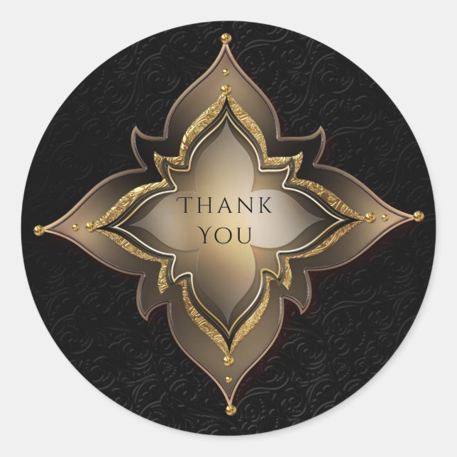 Sticker Rond Gold & Black Glam Exotic Flower Party Favoriser (Devant)