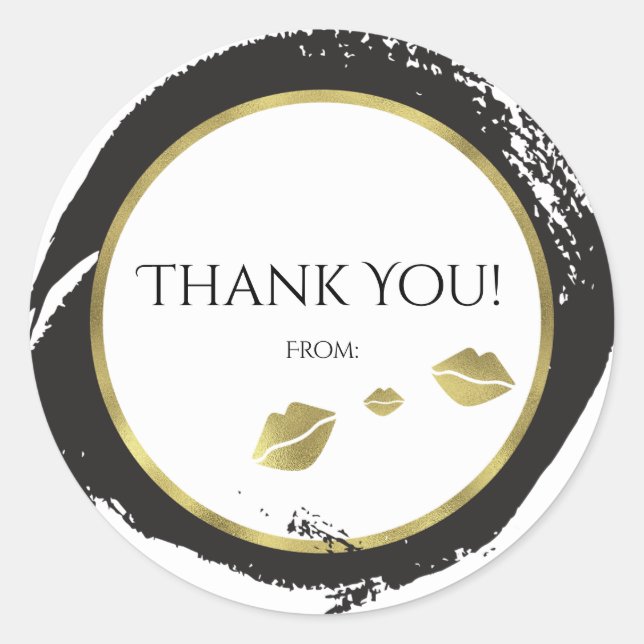 Sticker Rond Gold & Black Lips Kiss Chic Modern Glam Beauté (Devant)