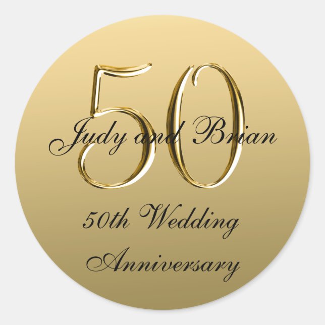 Sticker Rond Gold Black Metallic 50e anniversaire de Mariage (Devant)