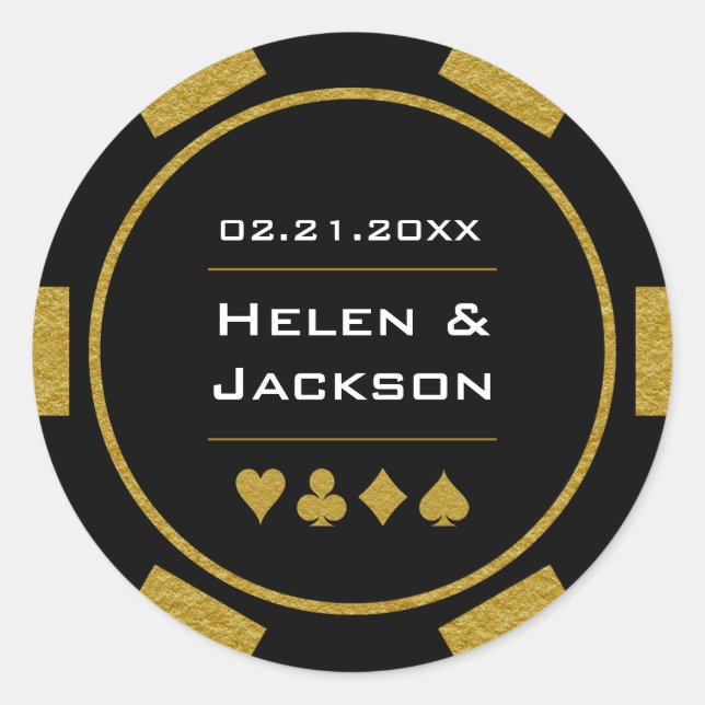 Sticker Rond Gold Black Poker Chip Las Vegas Casino Mariage (Devant)