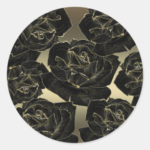 Sticker Rond Gold & Black Rose Glam Elegant Classy Chic Party