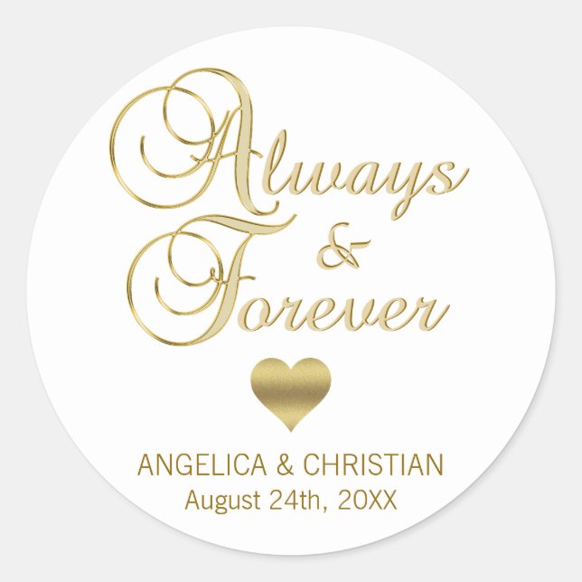 Sticker Rond Gold blanc personnalisé TOUJOURS et Mariage FOREVE (Devant)
