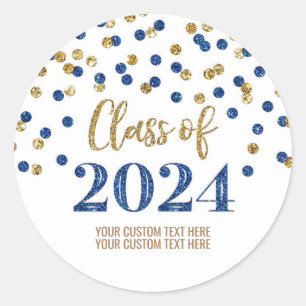 Sticker Rond Gold Blue Confetti Graduation 2024