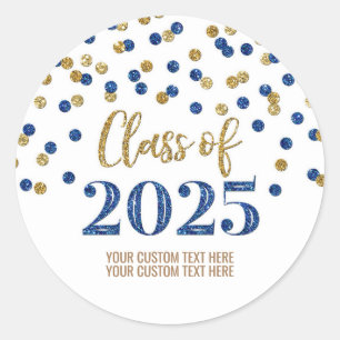 Sticker Rond Gold Blue Confetti Graduation 2025