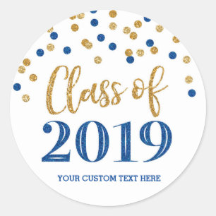 Sticker Rond Gold Blue Parties scintillant Confetti Graduation 