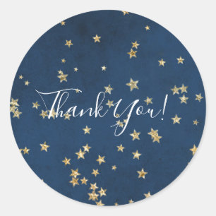 Sticker Rond Gold & Blue Twinkle Stars Ciels célestes Favoriser