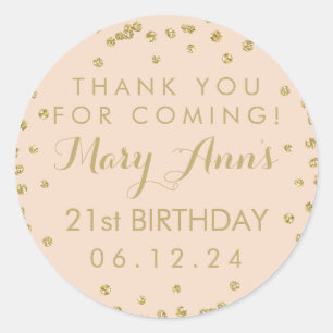 Sticker Rond Gold Blush Merci rose 21e anniversaire Confetti