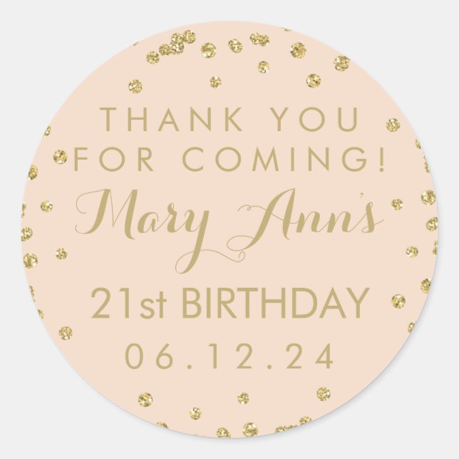 Sticker Rond Gold Blush Merci rose 21e anniversaire Confetti (Devant)