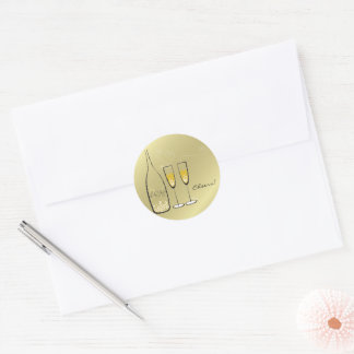 Sticker Rond Gold Bubbly Champagne Cheers Chic Wedding Party