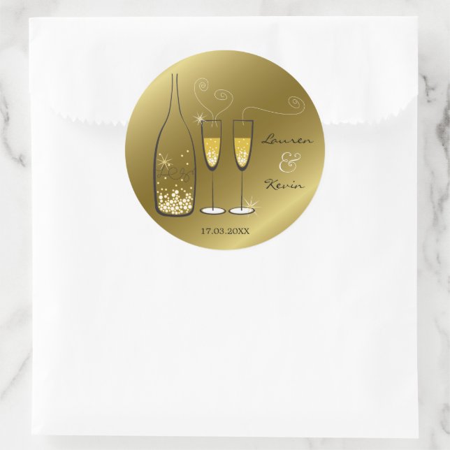 Sticker Rond Gold Bubbly Champagne Cheers Soirée de mariage élé (Sac)