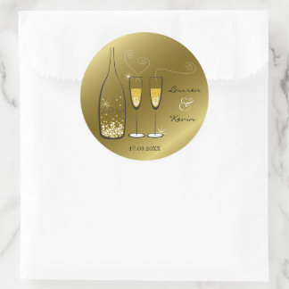 Sticker Rond Gold Bubbly Champagne Cheers Soirée de mariage élé
