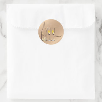 Sticker Rond Gold Bubbly Champagne Cheers Soirée de mariage élé