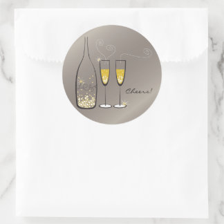 Sticker Rond Gold Bubbly Champagne Cheers Soirée de mariage élé