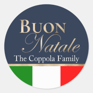 Sticker Rond Gold Buon Natale Italien Drapeau Marine Bleu Noël