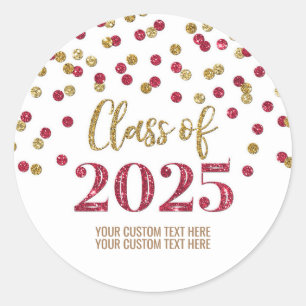 Sticker Rond Gold Burgundy Confetti Graduation 2025