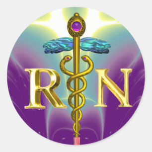 Sticker Rond GOLD CADUCEUS SYMBOLE INFIRMIÈRE ENREGISTRÉ Purple