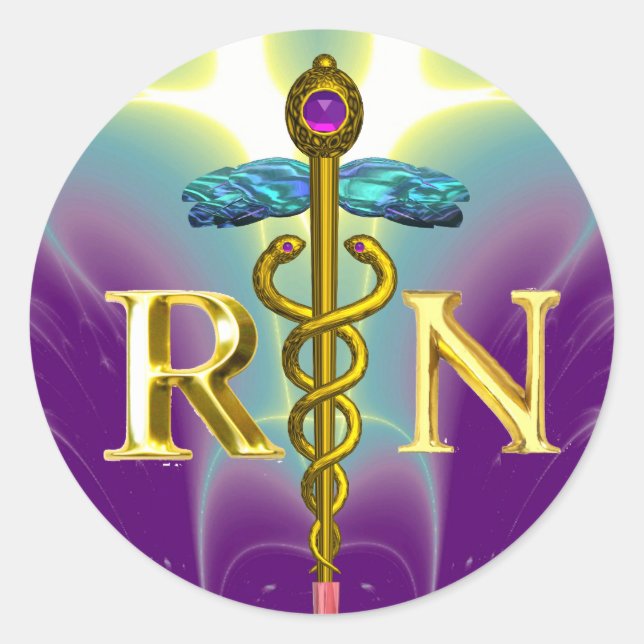 Sticker Rond GOLD CADUCEUS SYMBOLE INFIRMIÈRE ENREGISTRÉ Purple (Devant)