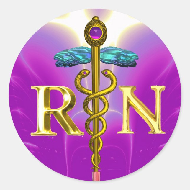 Sticker Rond GOLD CADUCEUS SYMBOLE INFIRMIÈRE ENREGISTRÉ Purple (Devant)
