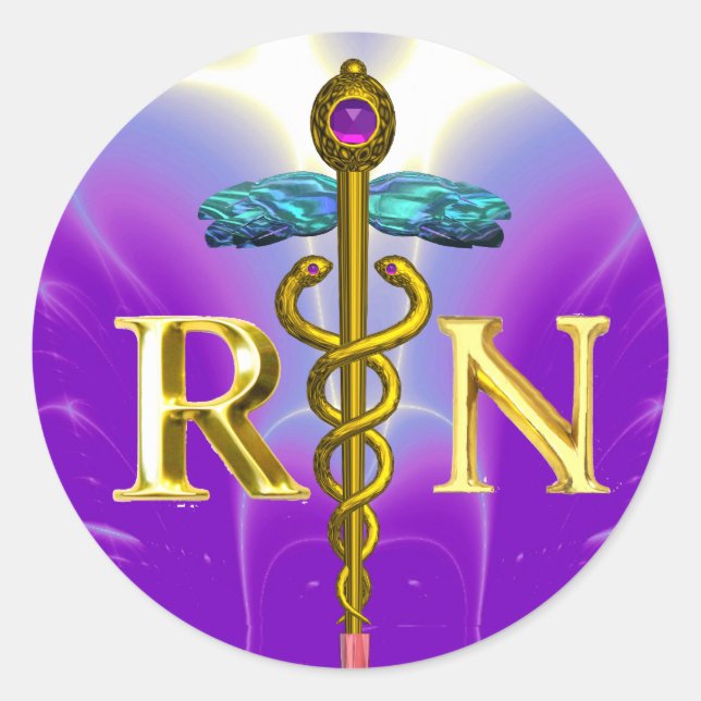 Sticker Rond GOLD CADUCEUS SYMBOLE INFIRMIÈRE ENREGISTRÉ Purple (Devant)
