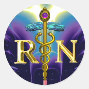 Sticker Rond GOLD CADUCEUS SYMBOLE INFIRMIÈRE INSCRIT Bleu pour