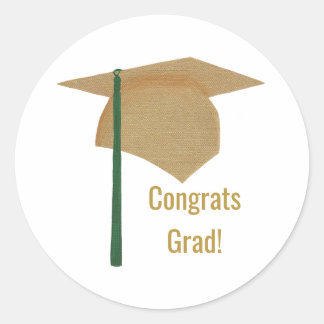 Sticker Rond Gold Casquette Green Tassel Félicitations Grad Gra