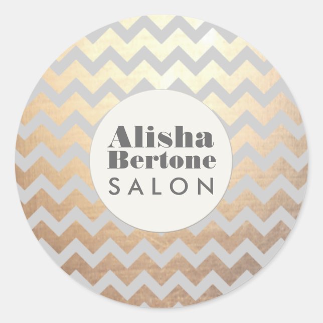 Sticker Rond Gold Chevron Motif Grey Personnalisé (Devant)