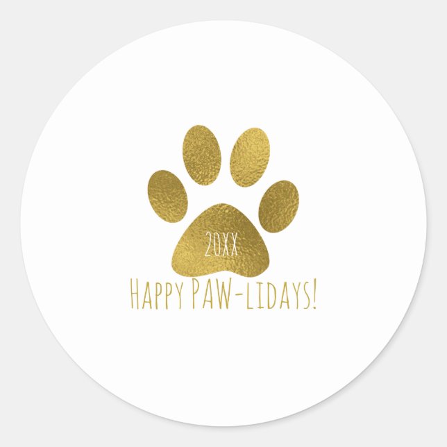 Sticker Rond Gold Chiot Paw Faux Foil Look (Devant)